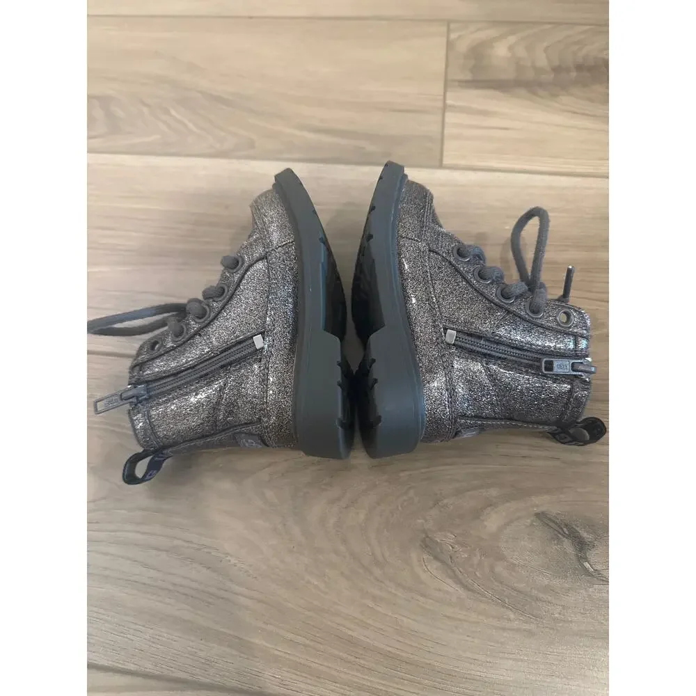 UGG Robley Glitter Boots Toddler Girls Sz 6 Gray Combat Boots Side Zip
